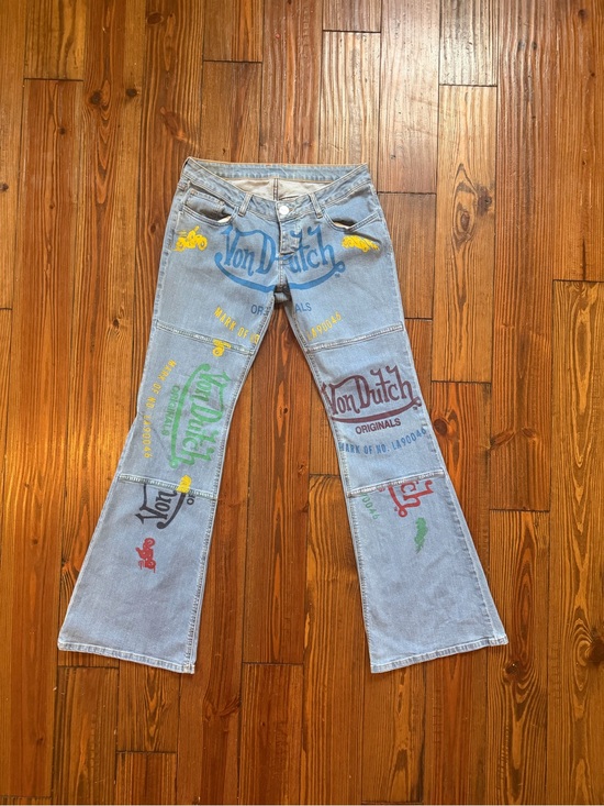 Von Dutch Denim - Von Dutch Light Blue Flare Jeans with Multicolor Logos